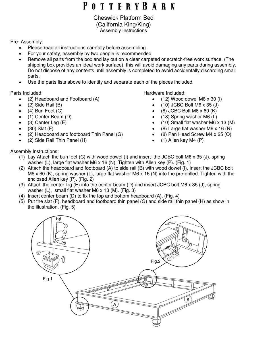 POTTERYBARN CHESWICK ASSEMBLY INSTRUCTIONS Pdf Download ManualsLib