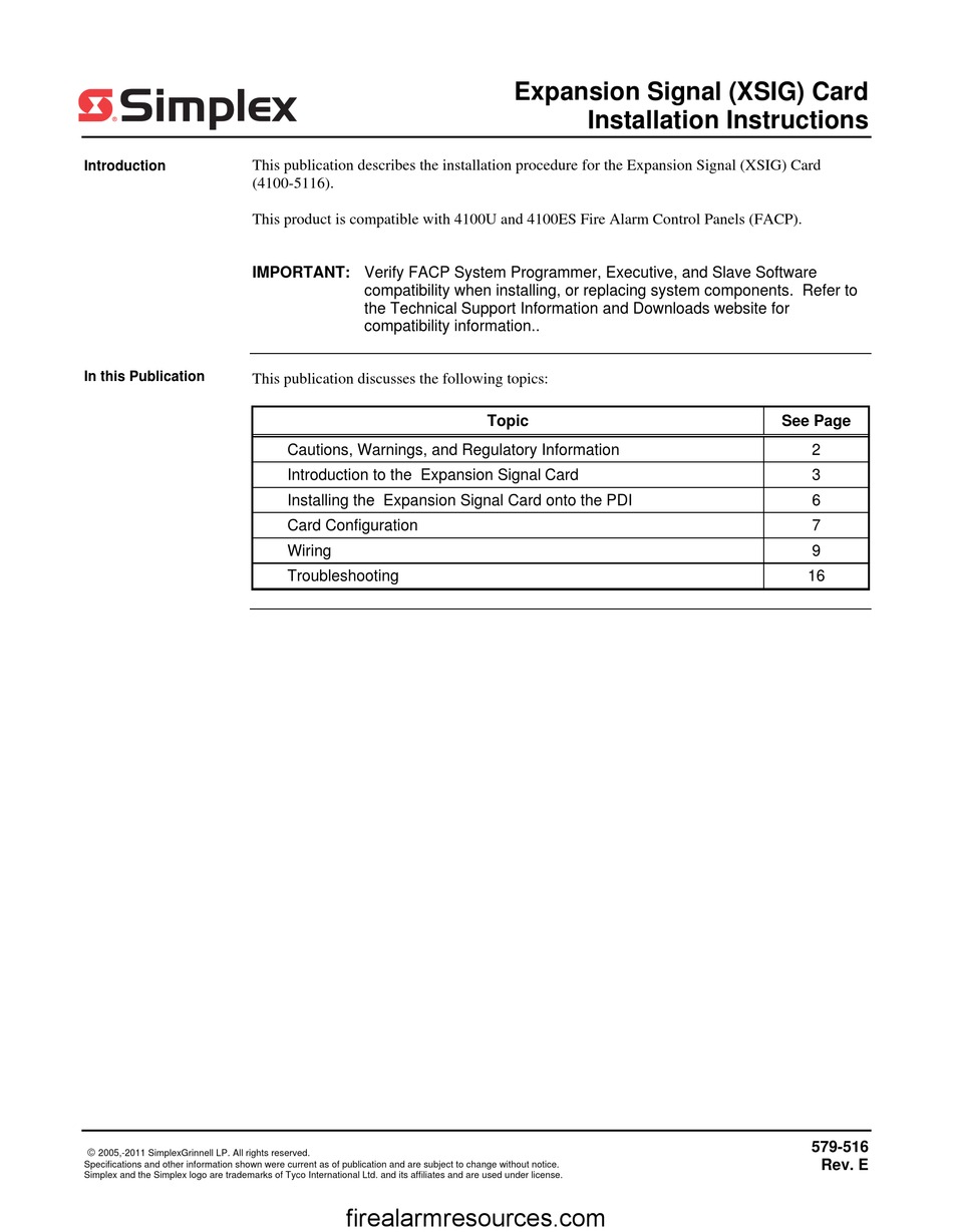 SIMPLEX 41005116 INSTALLATION INSTRUCTIONS MANUAL Pdf Download