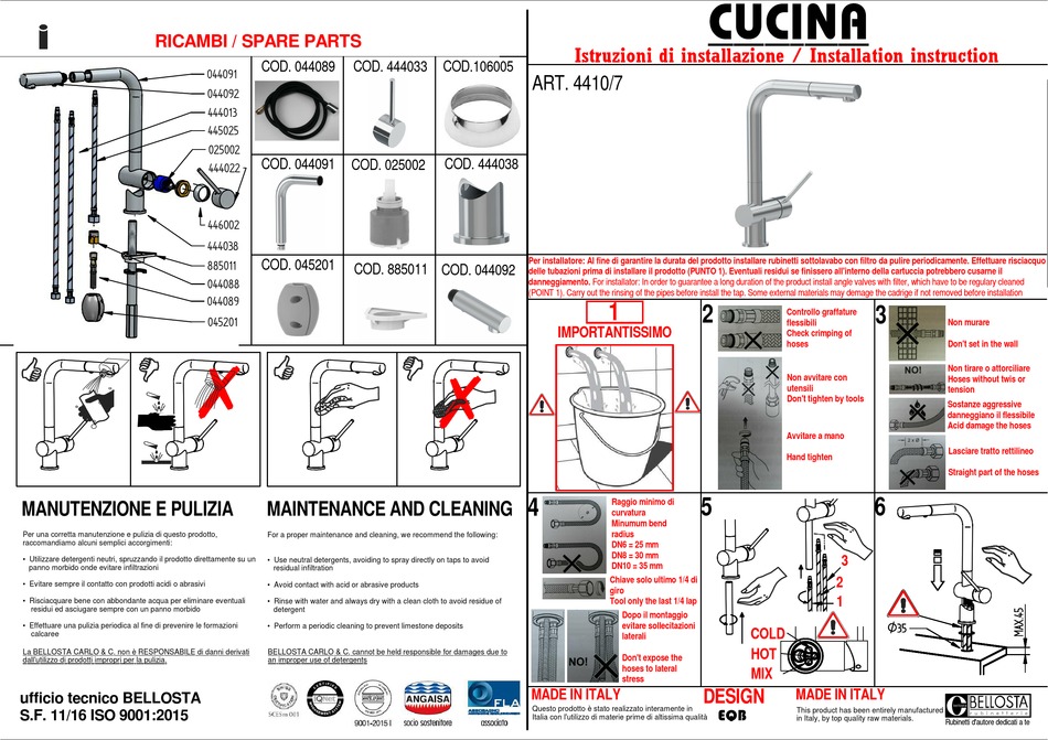 Bellosta cucina 4410 7 installation instruction pdf download manualslib