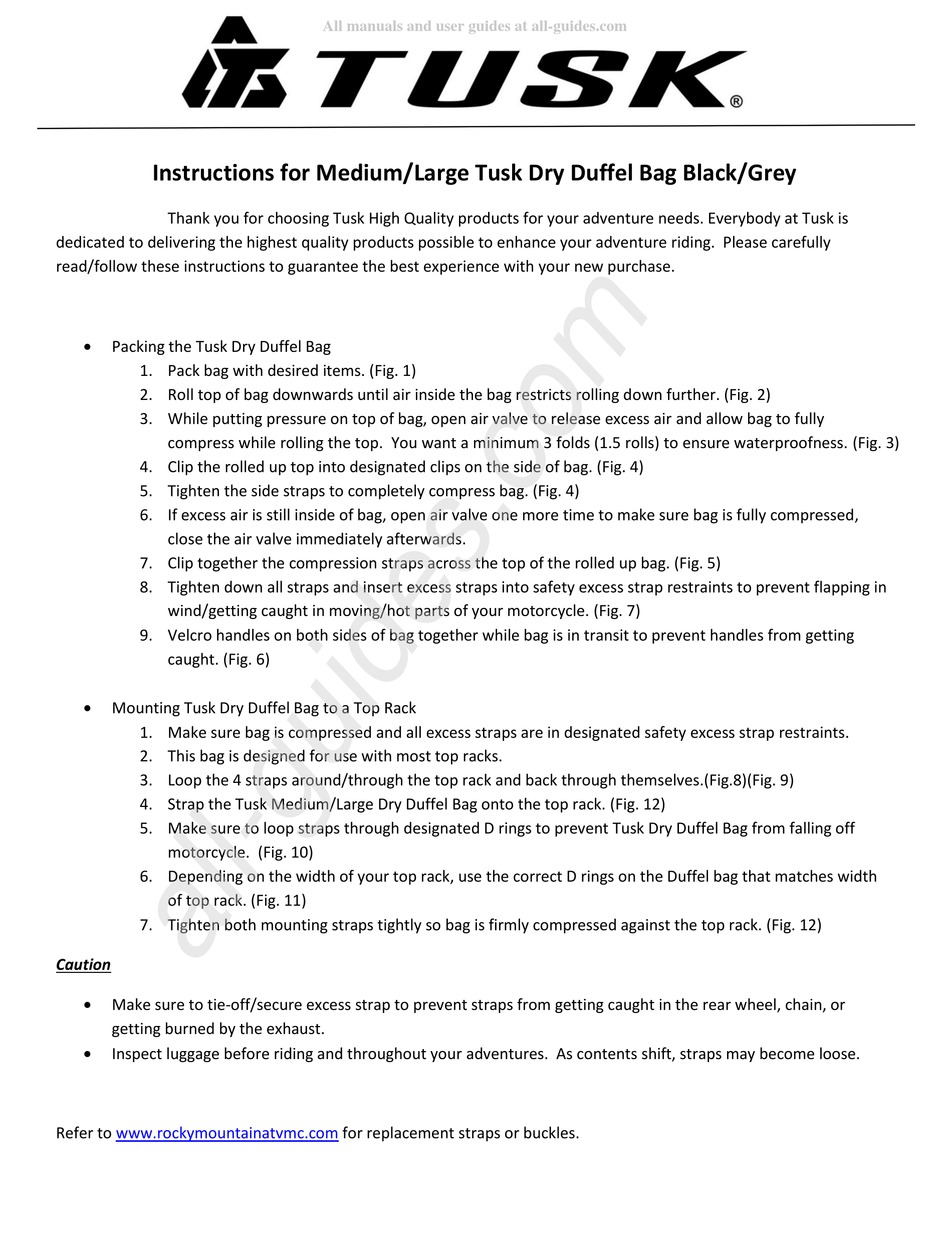 TUSK DRY DUFFEL BAG INSTRUCTIONS Pdf Download ManualsLib