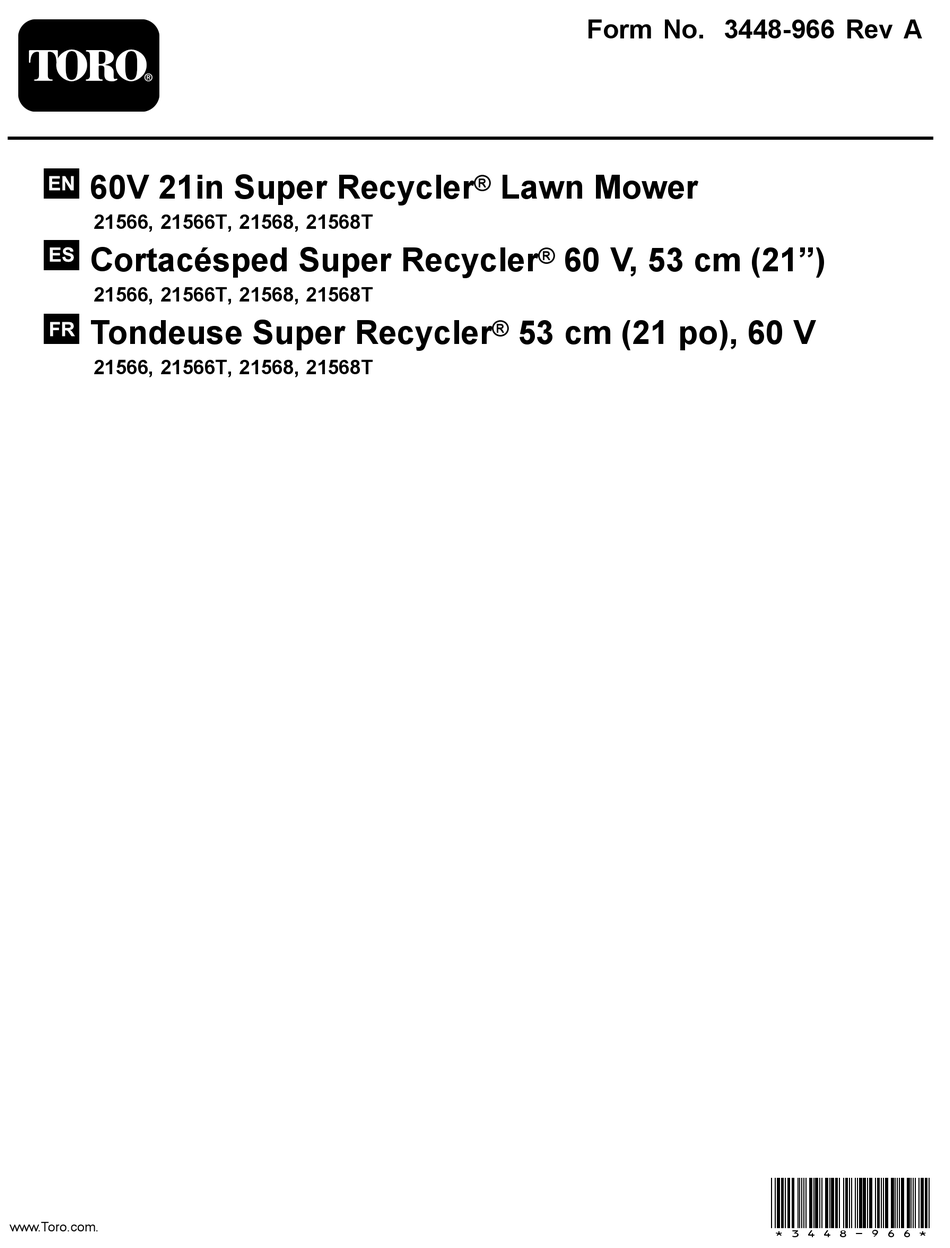 TORO SUPER RECYCLER 21566 OPERATOR