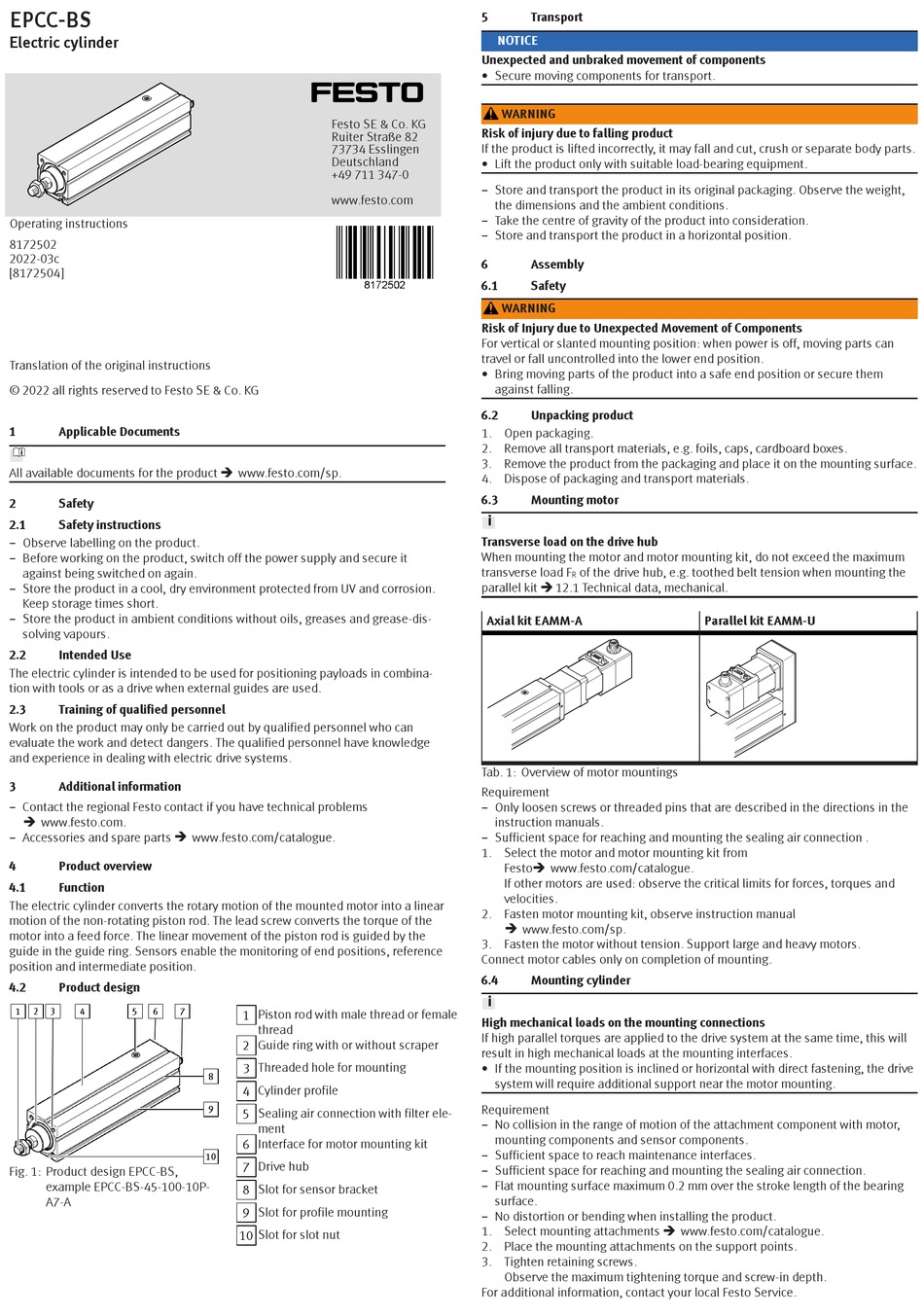 FESTO EPCC-BS OPERATING INSTRUCTIONS MANUAL Pdf Download | ManualsLib