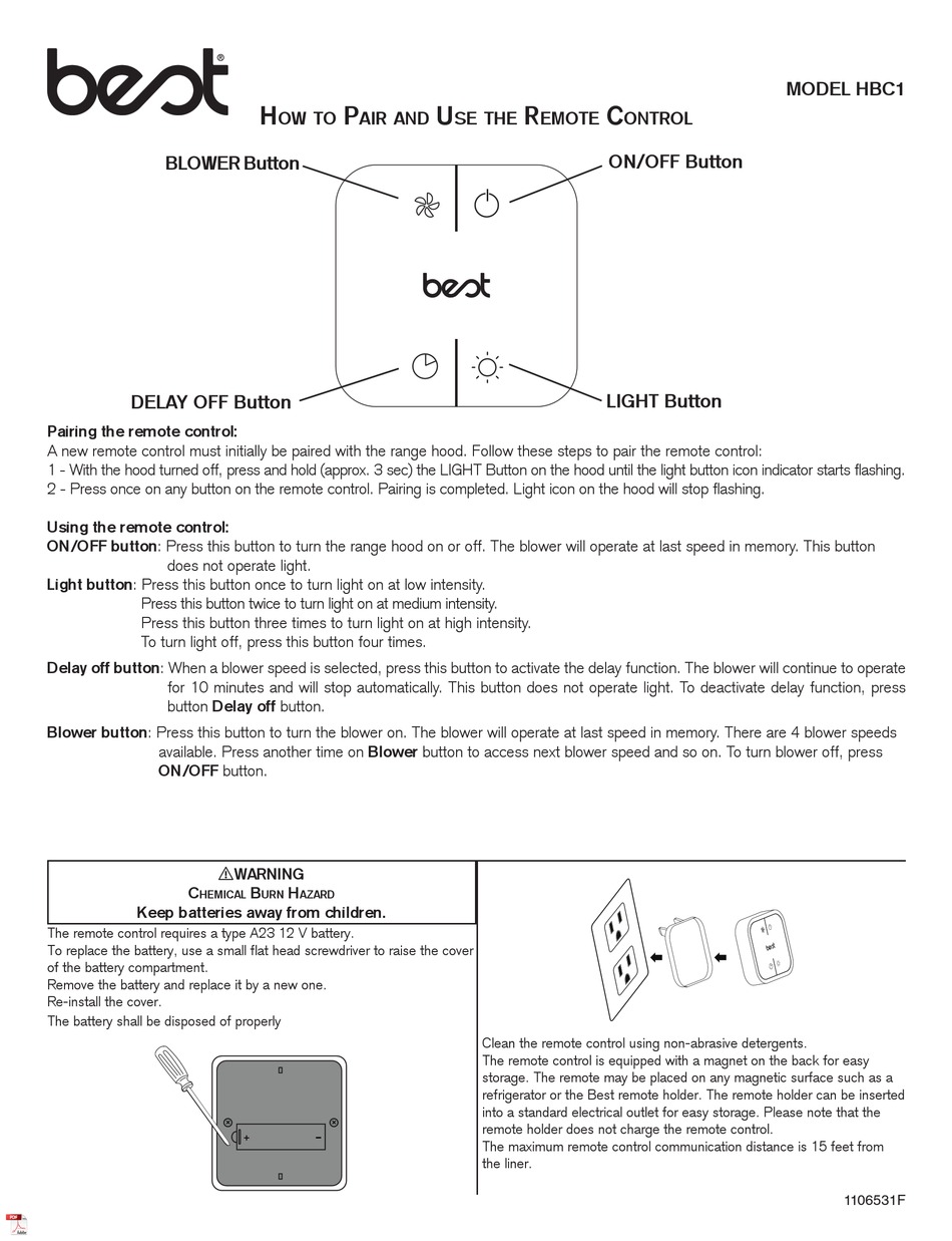 BEST HBC1 INSTRUCTIONS FOR USE MANUAL Pdf Download ManualsLib