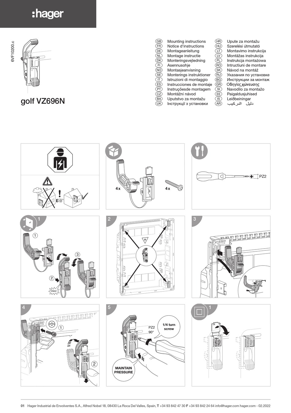 HAGER GOLF VZ696N MOUNTING INSTRUCTIONS Pdf Download | ManualsLib