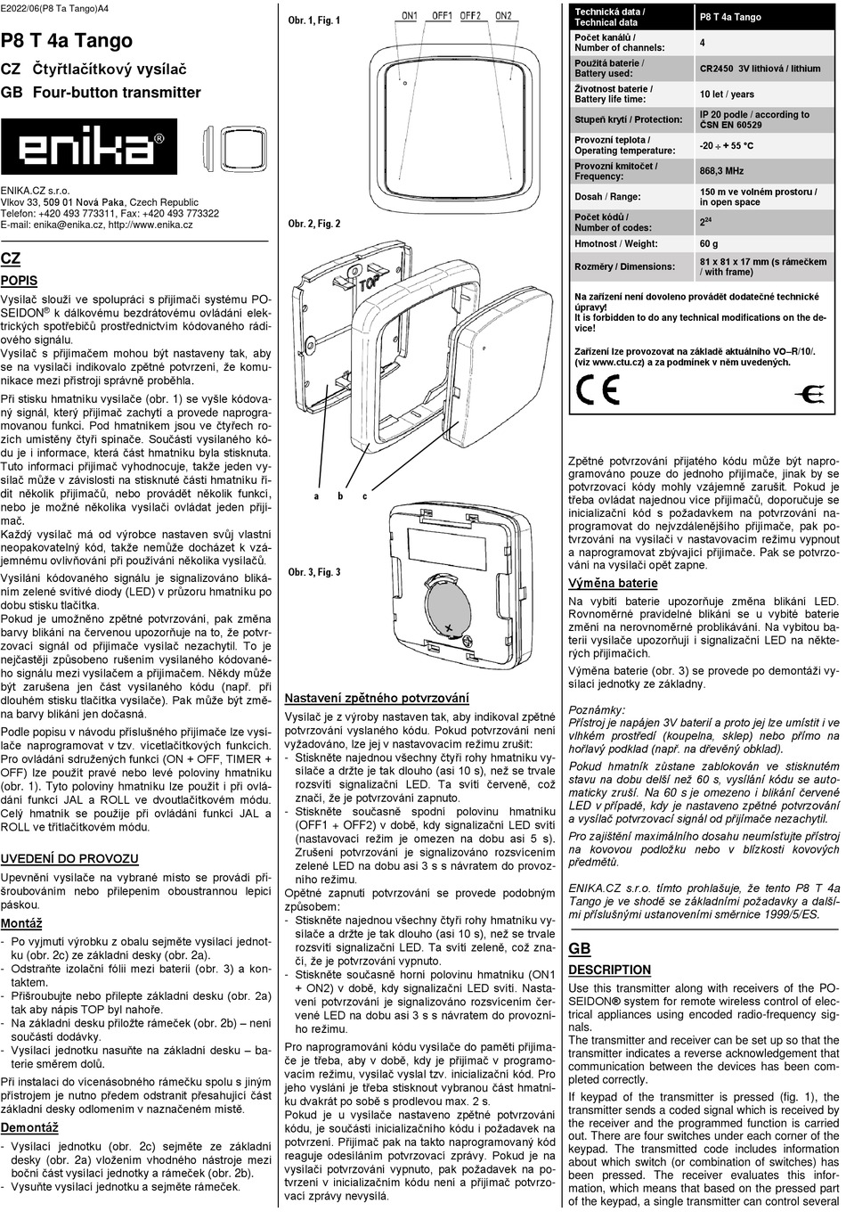 Enika P8 T 4a Tango Instruction Manual Pdf Download Manualslib