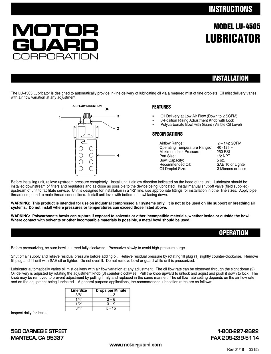 MOTOR GUARD LU4505 INSTRUCTIONS Pdf Download ManualsLib