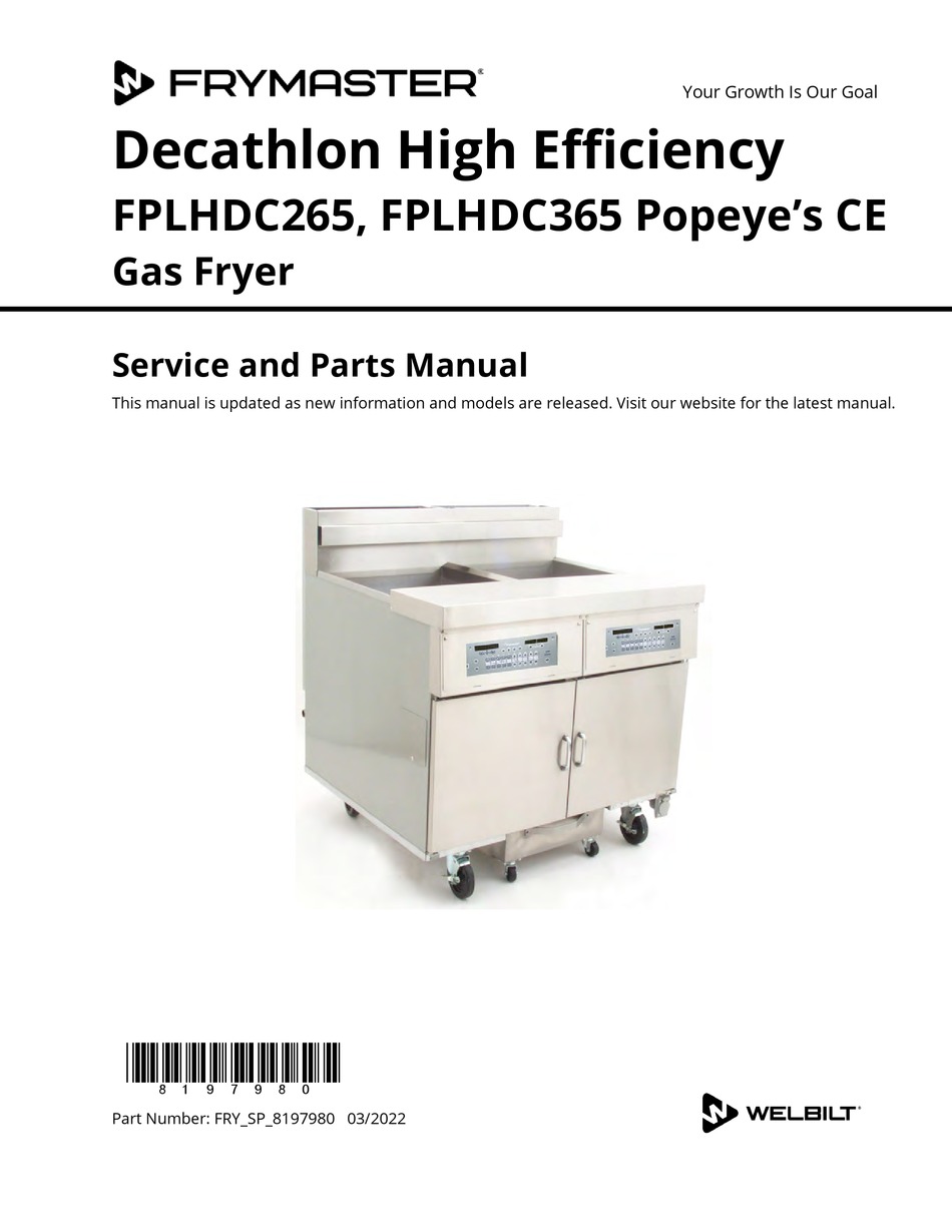 WELBILT FRYMASTER FPLHDC265 SERVICE AND PARTS MANUAL Pdf Download ...