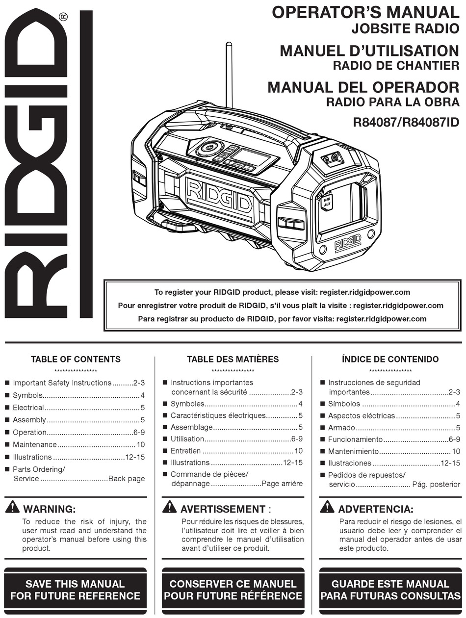 RIDGID R84087ID OPERATOR'S MANUAL Pdf Download | ManualsLib