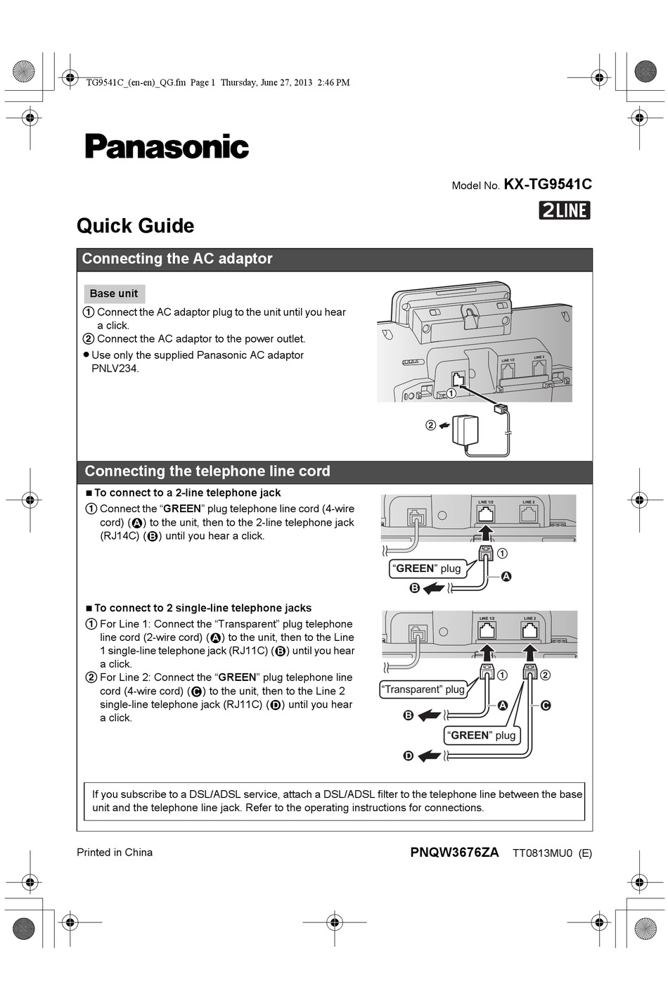 PANASONIC KX-TG9541C QUICK MANUAL Pdf Download | ManualsLib