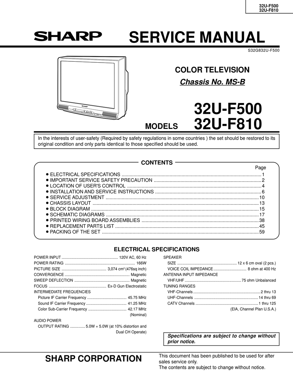 SHARP 32UF500 SERVICE MANUAL Pdf Download ManualsLib
