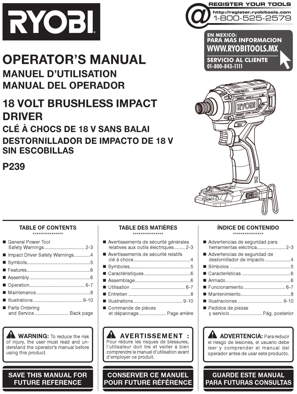 RYOBI P239 OPERATOR