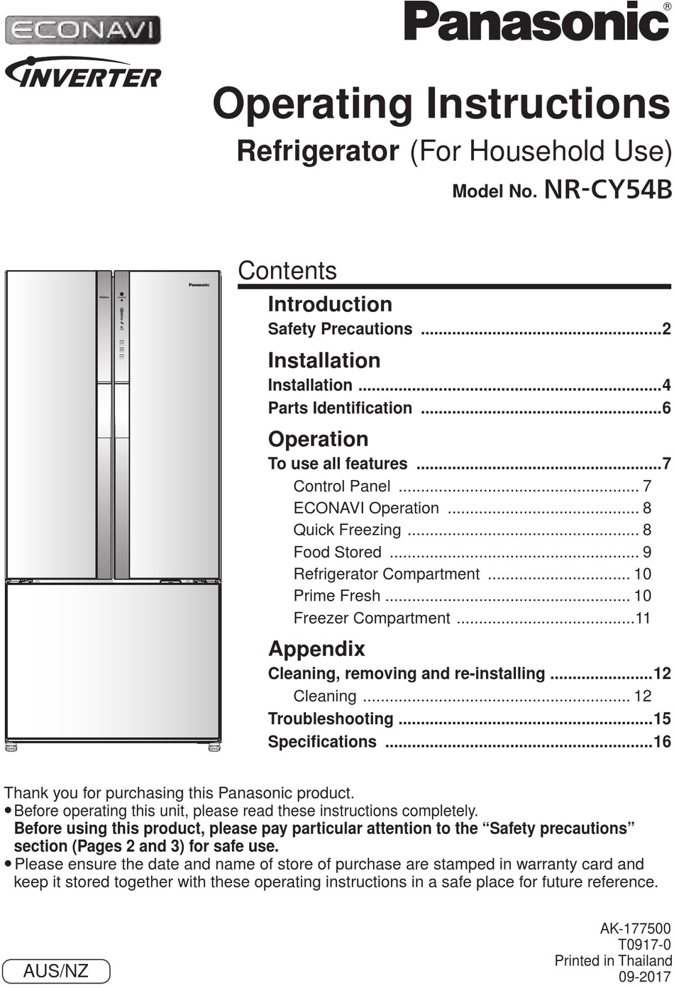 PANASONIC ECONAVI NRCY54BGSAU OPERATING INSTRUCTIONS MANUAL Pdf