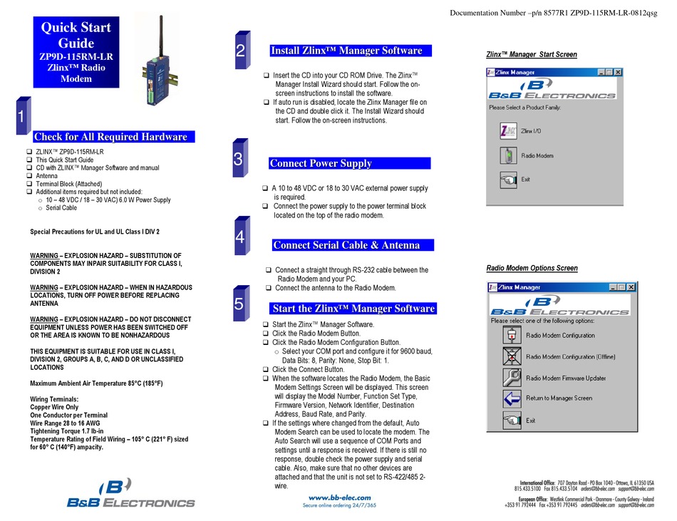 B&B ELECTRONICS ZLINX ZP9D-115RM-LR QUICK START MANUAL Pdf Download ...