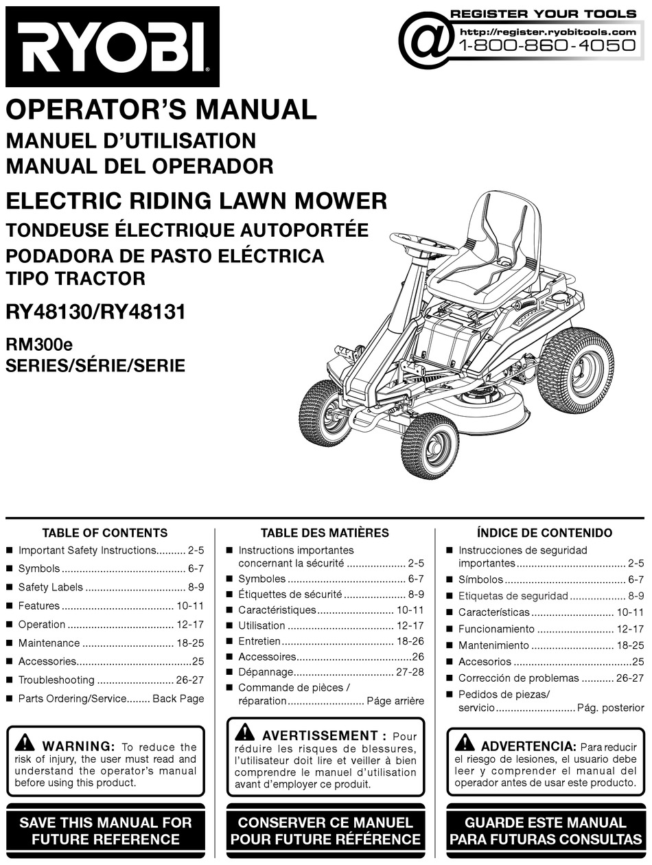 RYOBI RY48131 OPERATOR