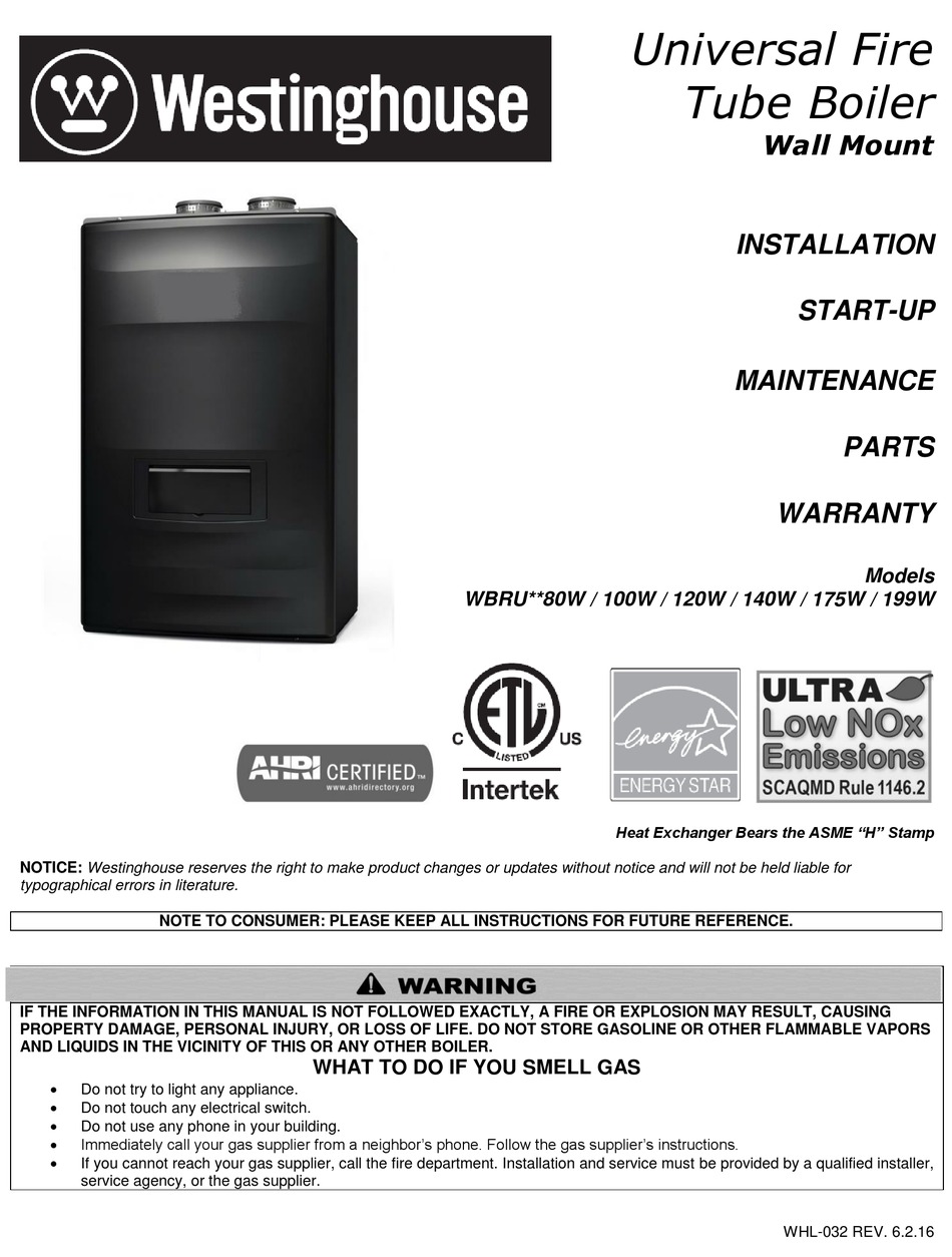 WESTINGHOUSE WBRU 80W SERIES INSTALLATION, START-UP AND MAINTENANCE