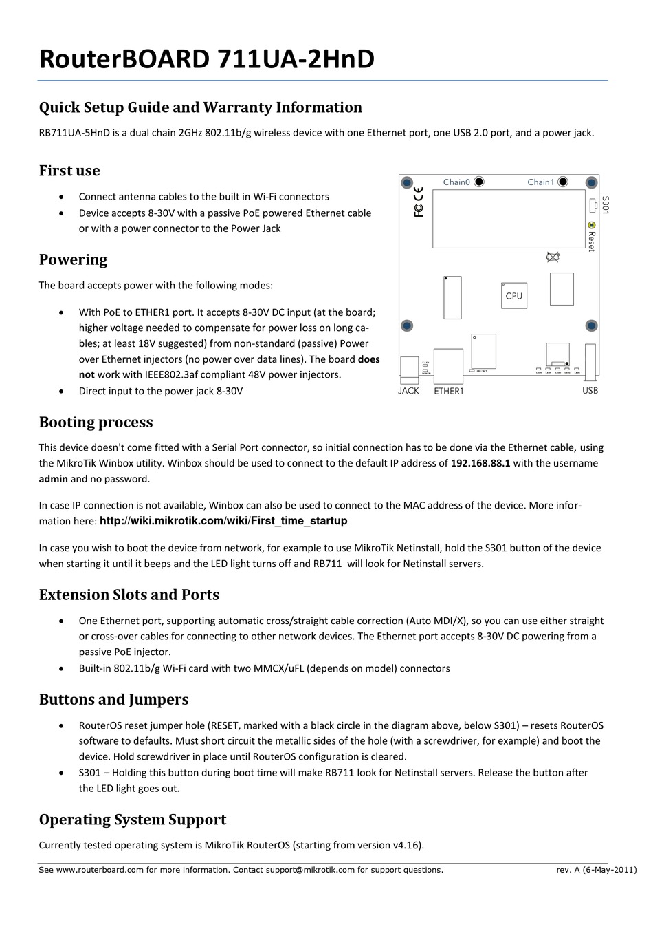 Mikrotik Routerboard 711ua 2hnd Quick Setup Manual And Warranty