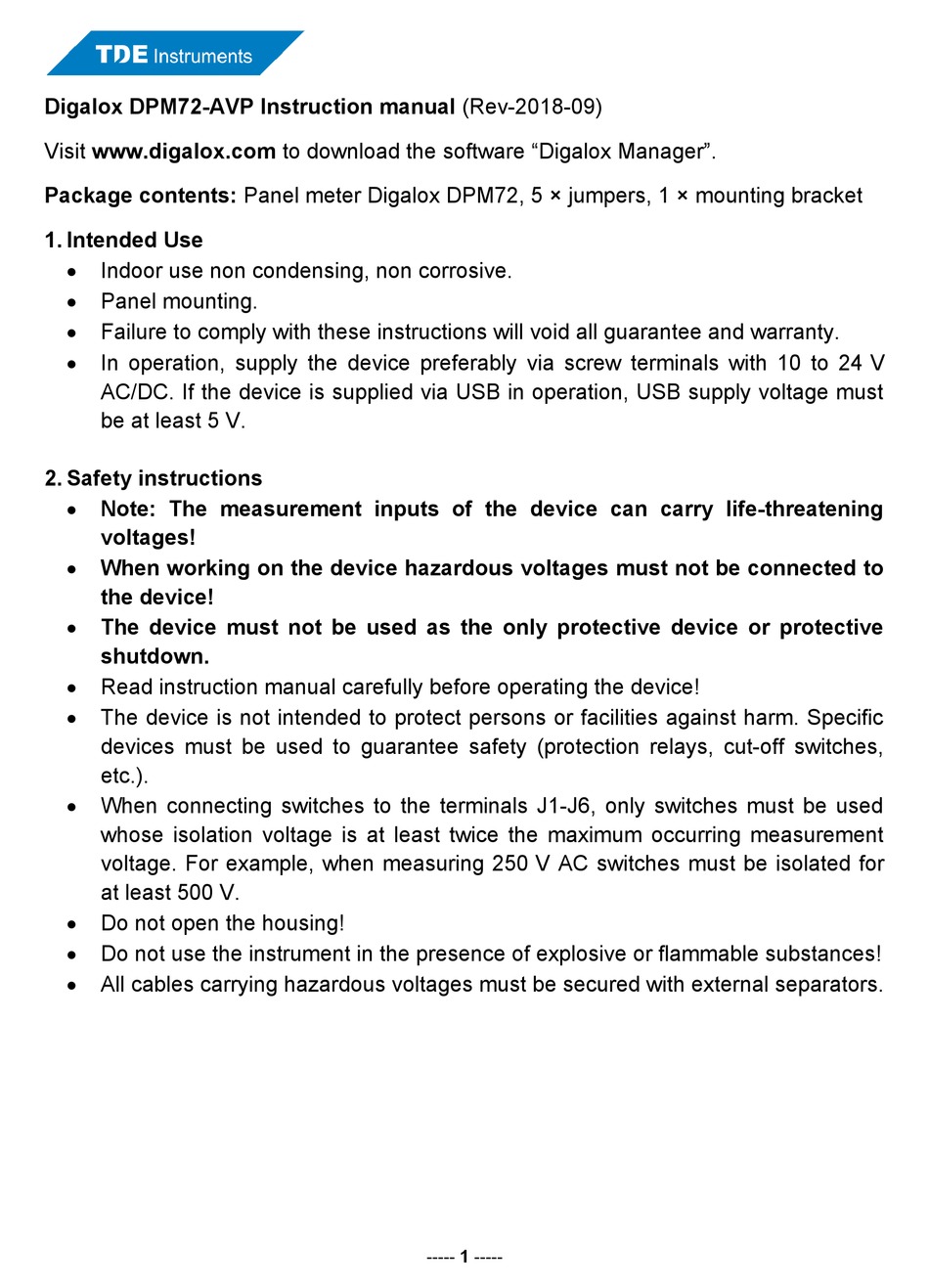 TDE INSTRUMENTS 101398 INSTRUCTION MANUAL Pdf Download | ManualsLib