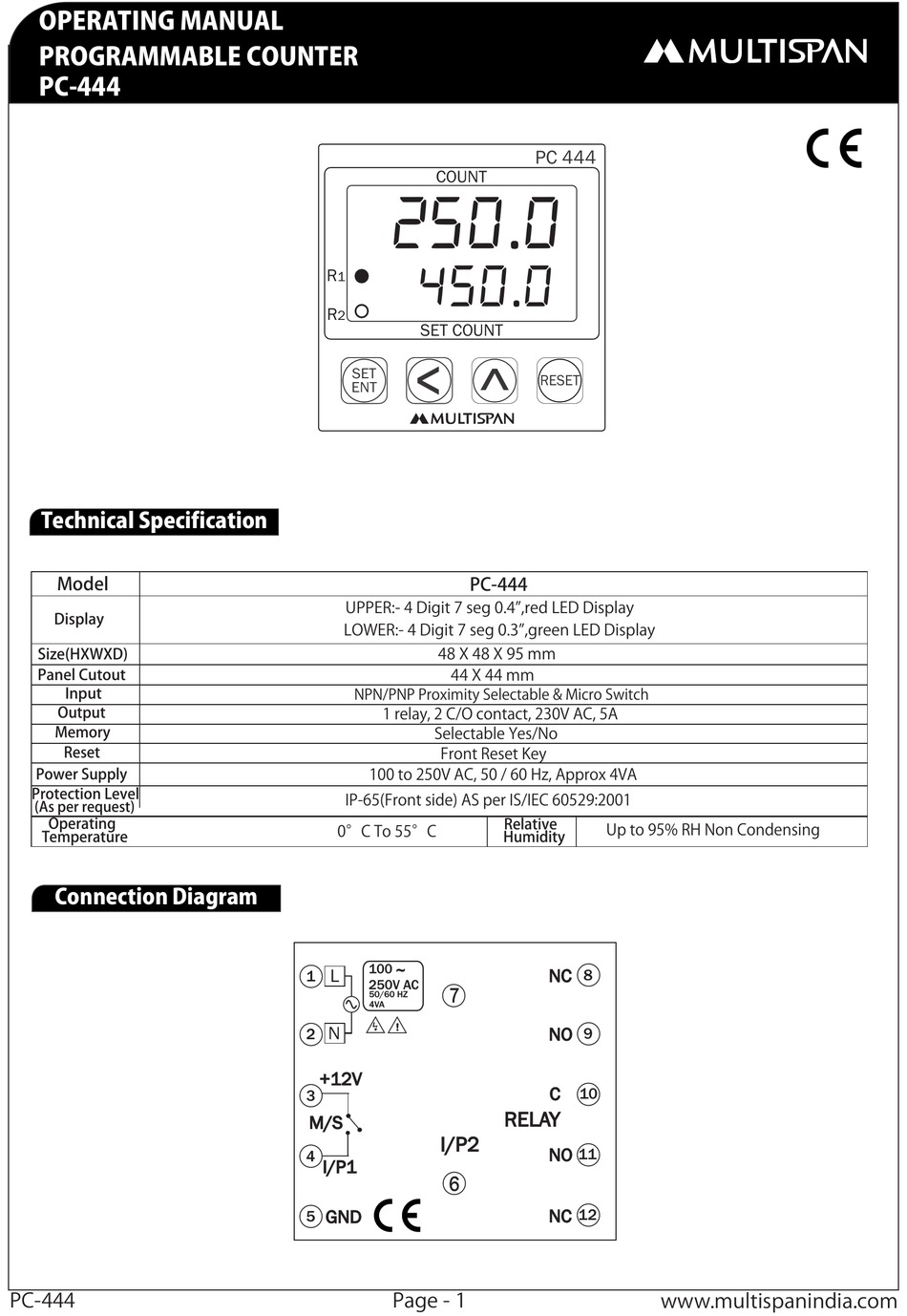 MULTISPAN PC-444 OPERATING MANUAL Pdf Download | ManualsLib