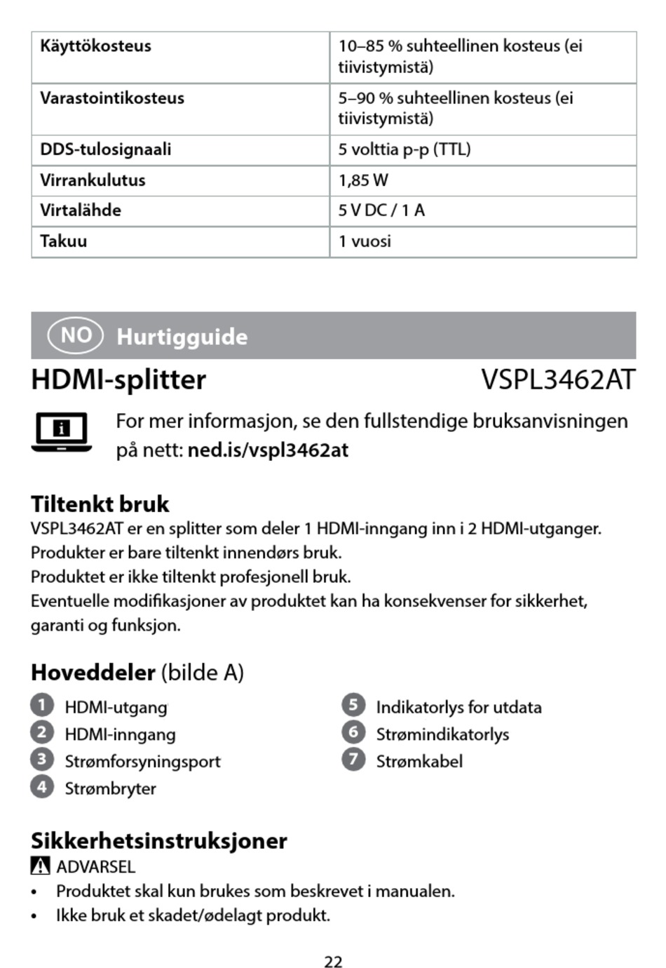 Nedis HDMI Splitter (VSPL3462AT)