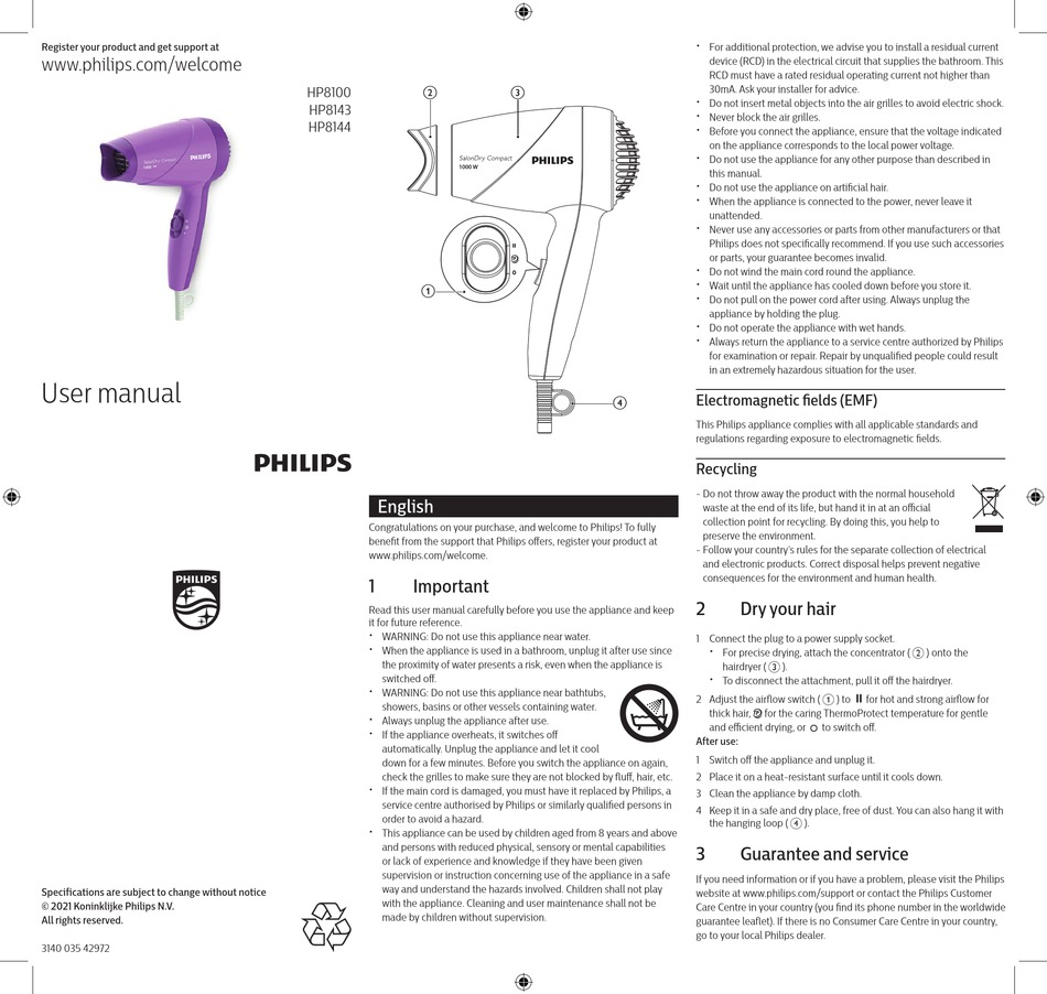 PHILIPS HP8144 USER MANUAL Pdf Download | ManualsLib