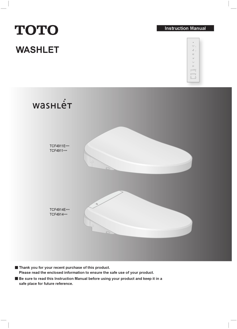 TOTO WASHLET TCF SERIES INSTRUCTION MANUAL Pdf Download ManualsLib