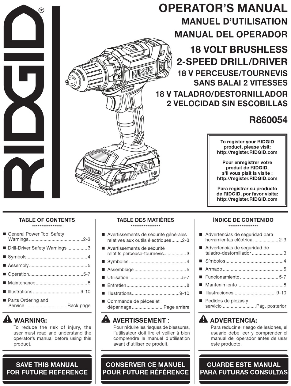 RIDGID R860054 OPERATOR'S MANUAL Pdf Download | ManualsLib