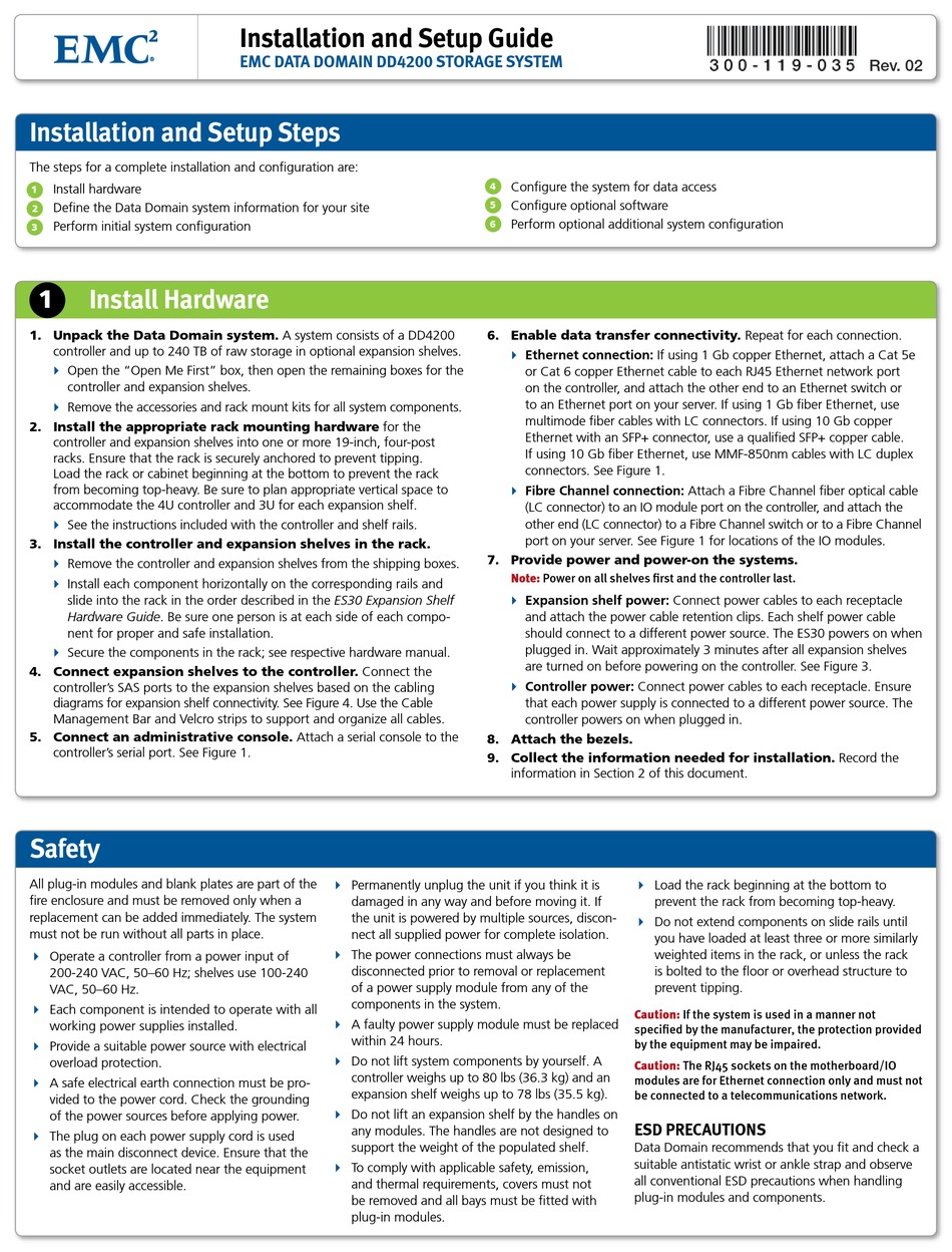 EMC DATA DOMAIN DD4200 INSTALLATION AND SETUP MANUAL Pdf Download ...