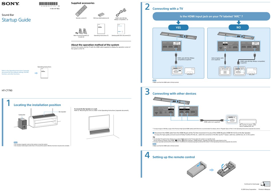 SONY HT-CT790 STARTUP MANUAL Pdf Download | ManualsLib