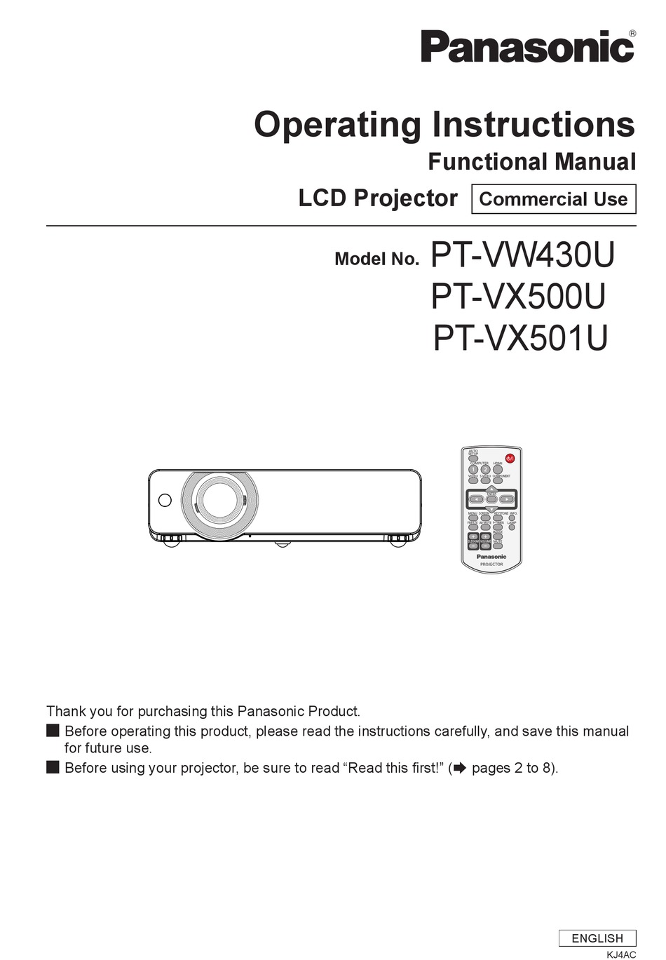 PANASONIC PT-VX501 OPERATING INSTRUCTIONS MANUAL Pdf Download | ManualsLib