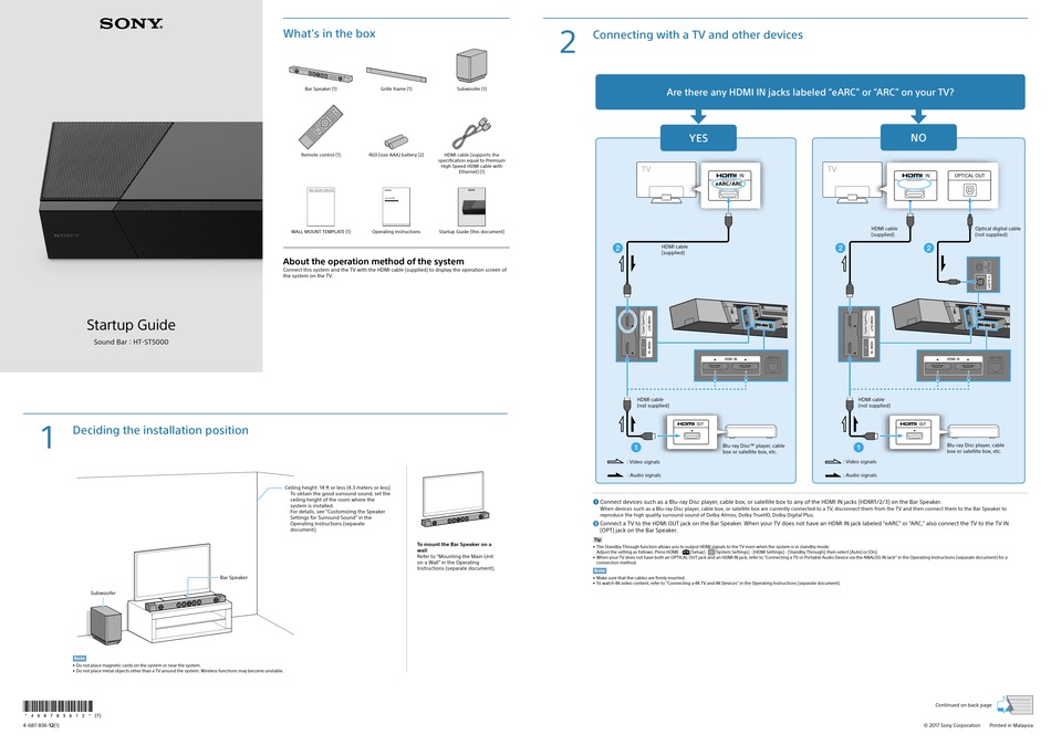 SONY HT-ST5000 STARTUP MANUAL Pdf Download | ManualsLib