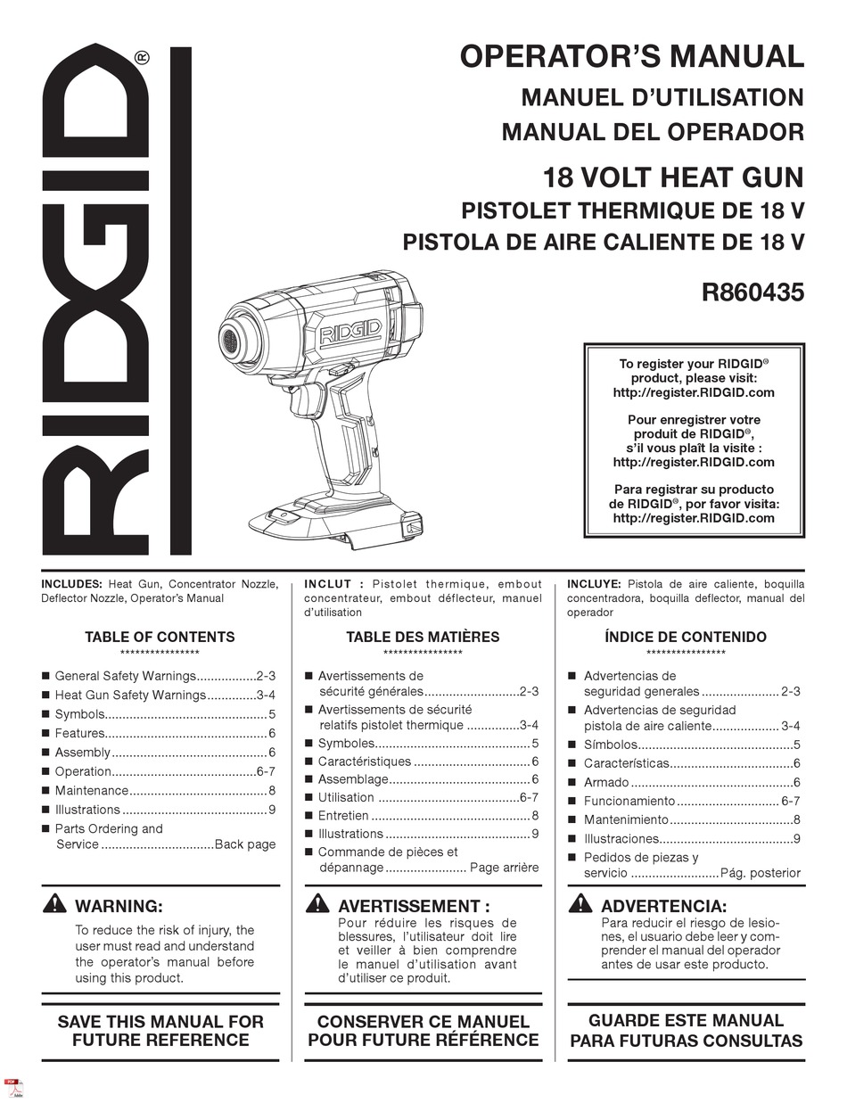 RIDGID R860435 OPERATOR'S MANUAL Pdf Download | ManualsLib