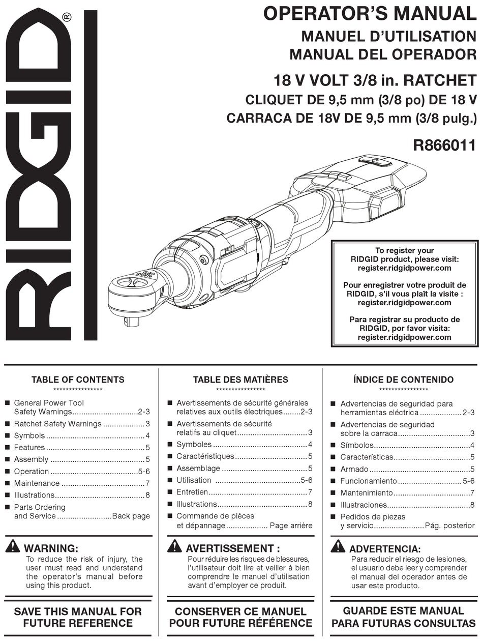 RIDGID R866011 OPERATOR'S MANUAL Pdf Download ManualsLib