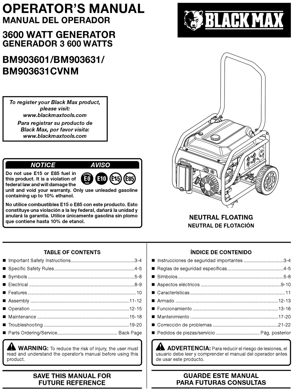 BLACK MAX BM903631 OPERATOR