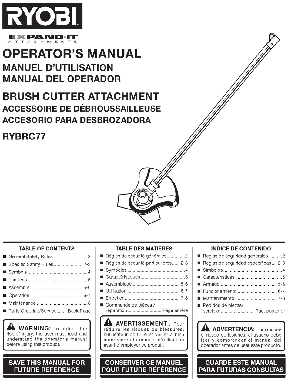 RYOBI EXPAND-IT RYBRC77 OPERATOR'S MANUAL Pdf Download | ManualsLib