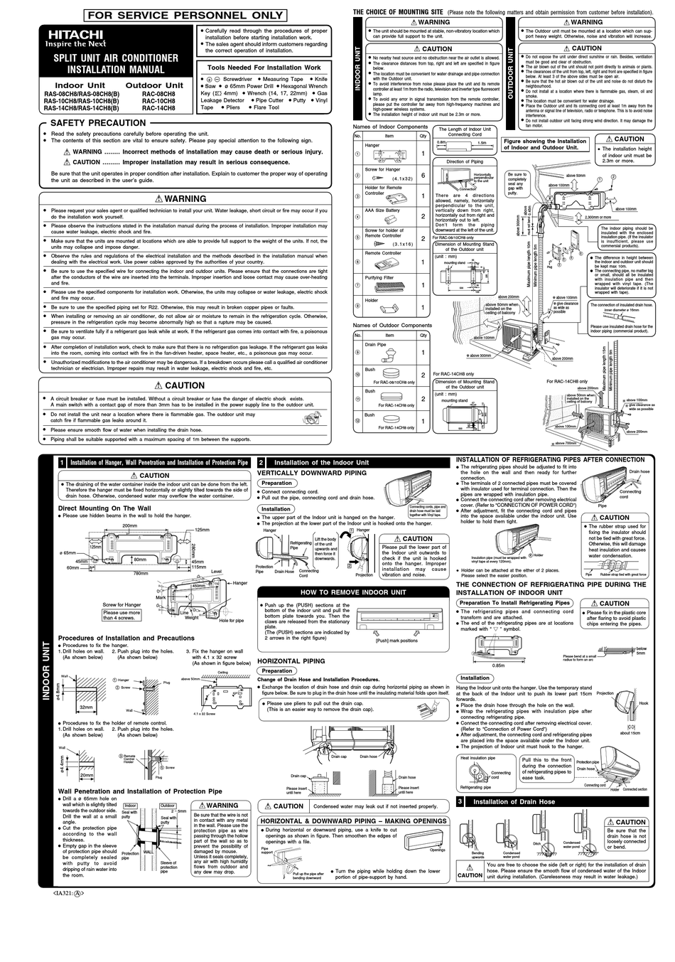 HITACHI RAS-08CH8 INSTALLATION MANUAL Pdf Download | ManualsLib