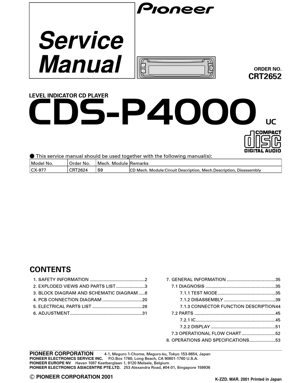 PIONEER CDSP4000 SERVICE MANUAL Pdf Download ManualsLib