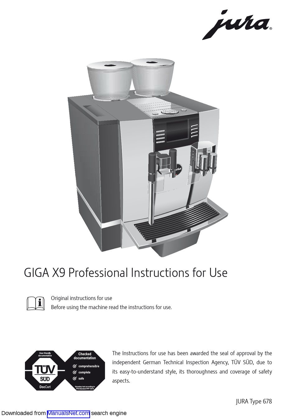 JURA GIGA X9 PROFESSIONAL INSTRUCTIONS FOR USE MANUAL Pdf Download ...