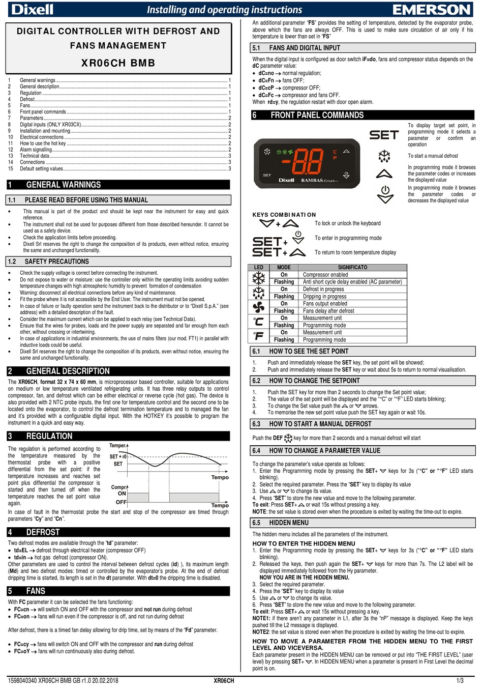 EMERSON DIXELL XR06CH BMB INSTALLING AND OPERATING INSTRUCTIONS Pdf ...