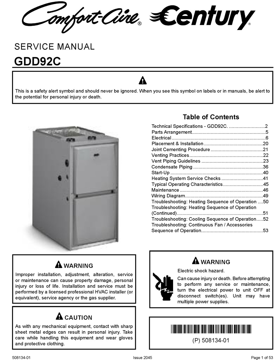 COMFORTAIRE CENTURY GDD92C SERVICE MANUAL Pdf Download ManualsLib