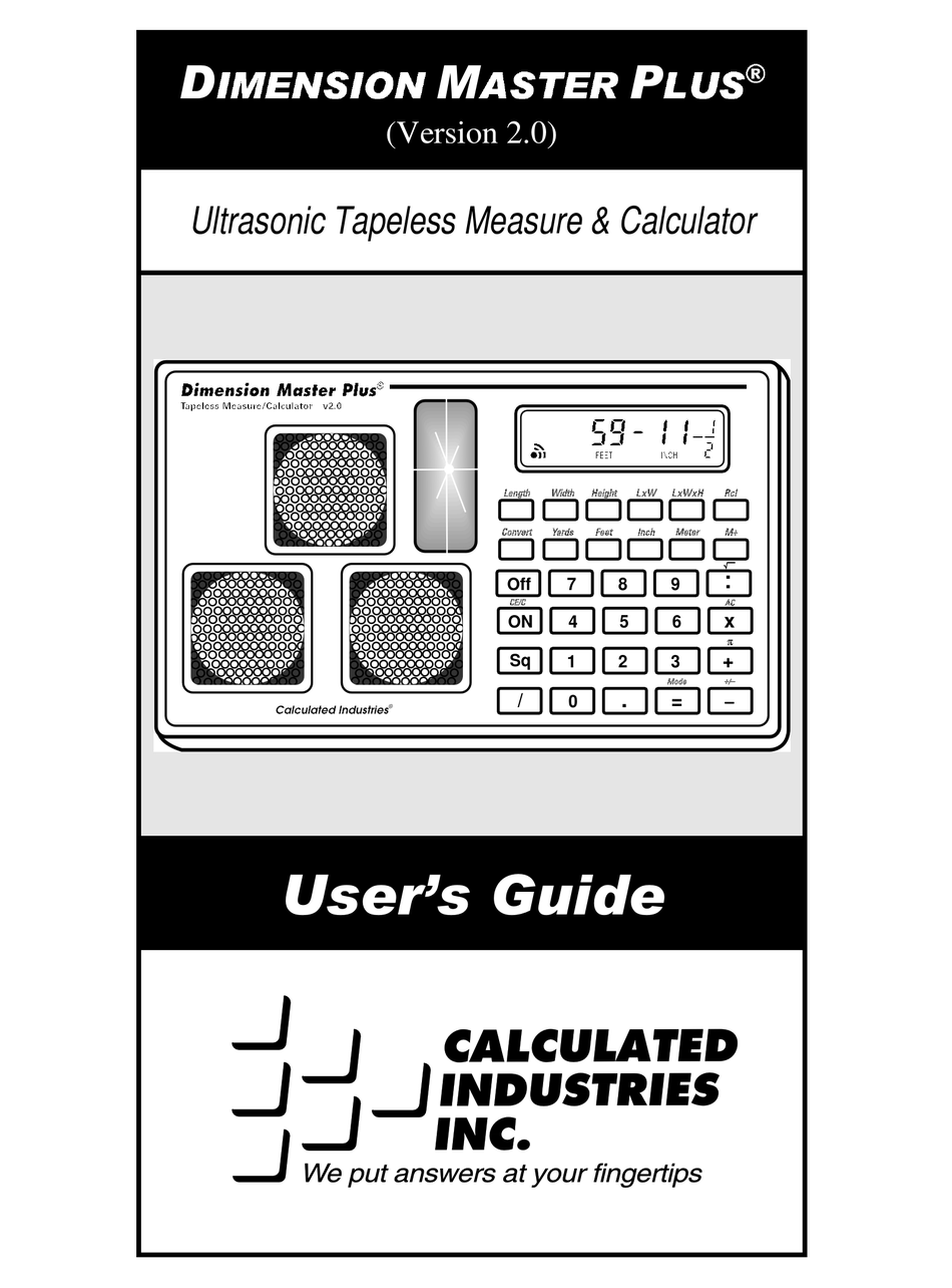 CALCULATED INDUSTRIES DIMENSION MASTER PLUS USER MANUAL Pdf Download