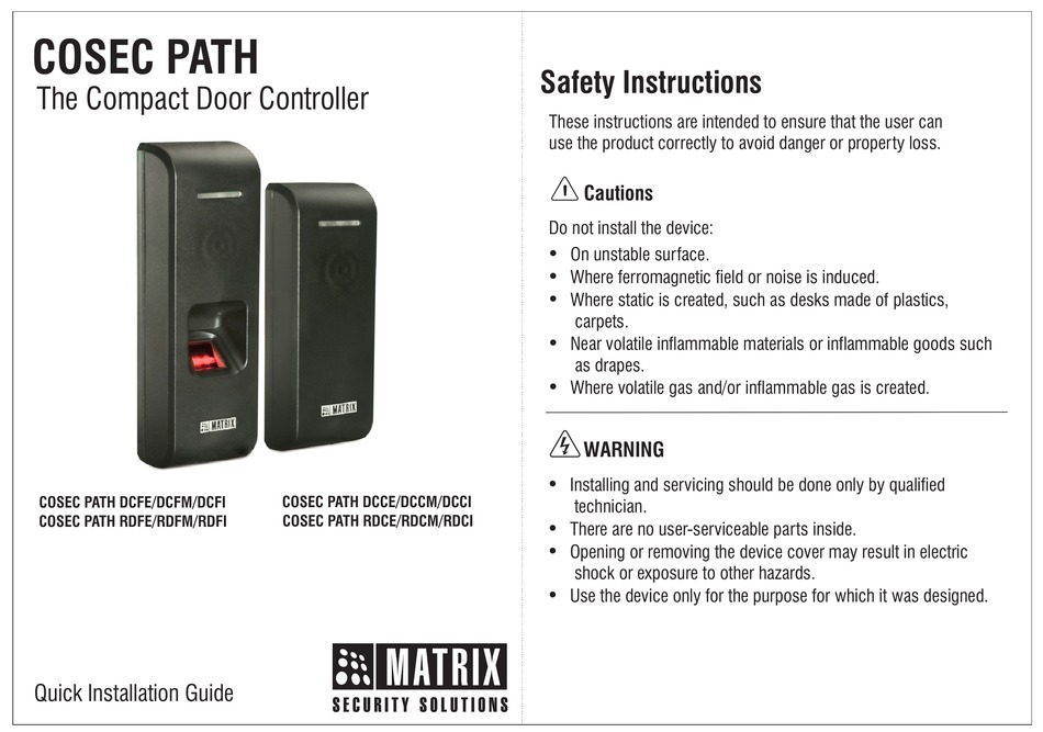 MATRIX COSEC PATH DCFE QUICK INSTALLATION MANUAL Pdf Download | ManualsLib