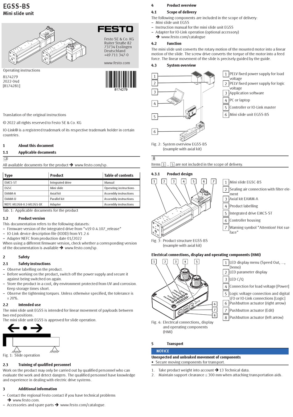 FESTO EGSS-BS OPERATING INSTRUCTIONS MANUAL Pdf Download | ManualsLib