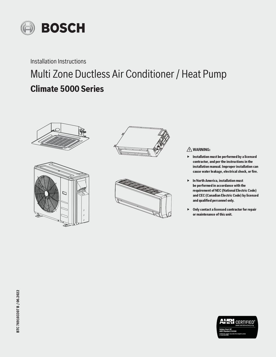 BOSCH CLIMATE 5000 SERIES INSTALLATION INSTRUCTIONS MANUAL Pdf Download