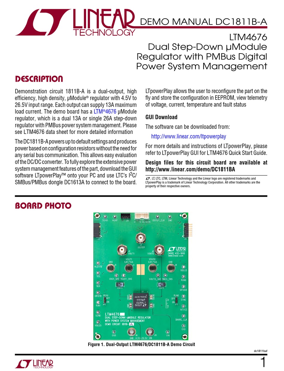 LINEAR TECHNOLOGY DC1811B-A DEMO MANUAL Pdf Download | ManualsLib