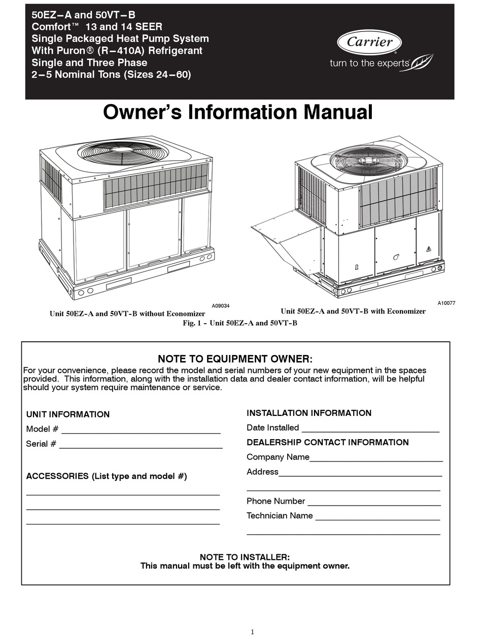 CARRIER 50VT-B OWNER'S INFORMATION MANUAL Pdf Download | ManualsLib