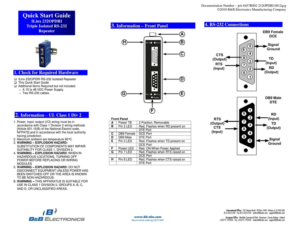 B&B ELECTRONICS ILINX 232OPDRI QUICK START MANUAL Pdf Download | ManualsLib