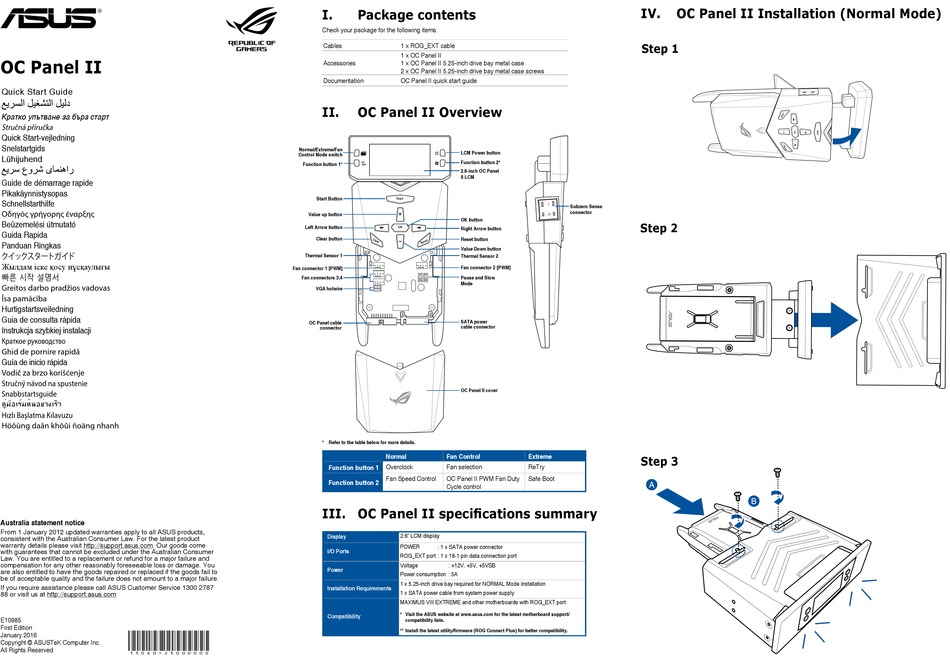 ASUS OC PANEL II QUICK START MANUAL Pdf Download | ManualsLib