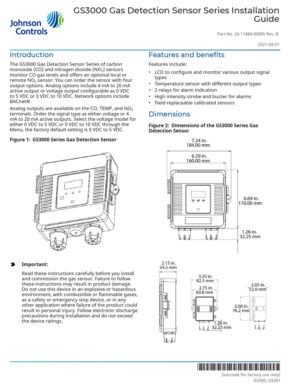 JOHNSON CONTROLS GS3000 SERIES INSTALLATION MANUAL Pdf Download