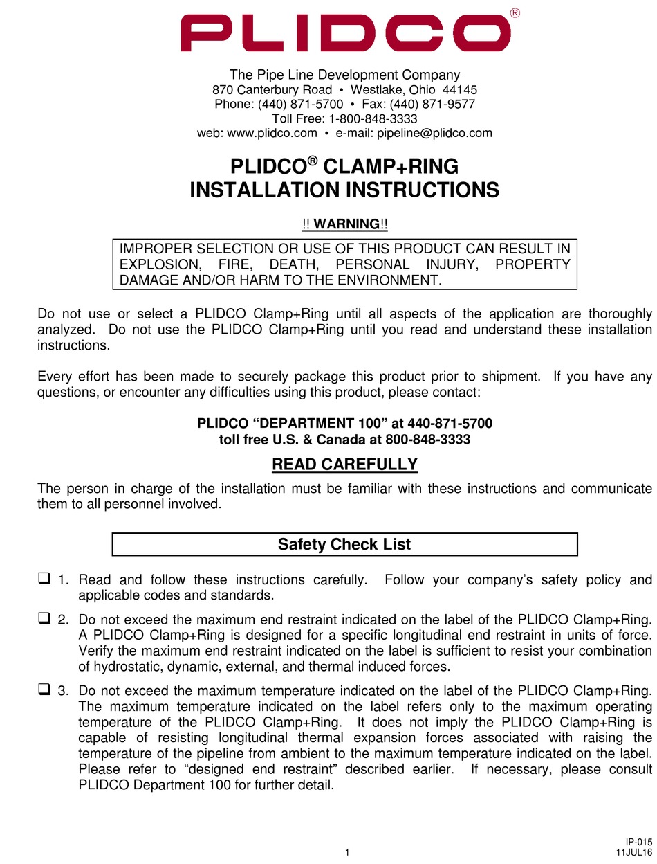 PLIDCO CLAMP+RING INSTALLATION INSTRUCTIONS Pdf Download ManualsLib
