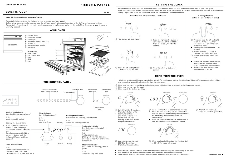 FISHER & PAYKEL OB76SDEPX SERIES QUICK START MANUAL Pdf Download